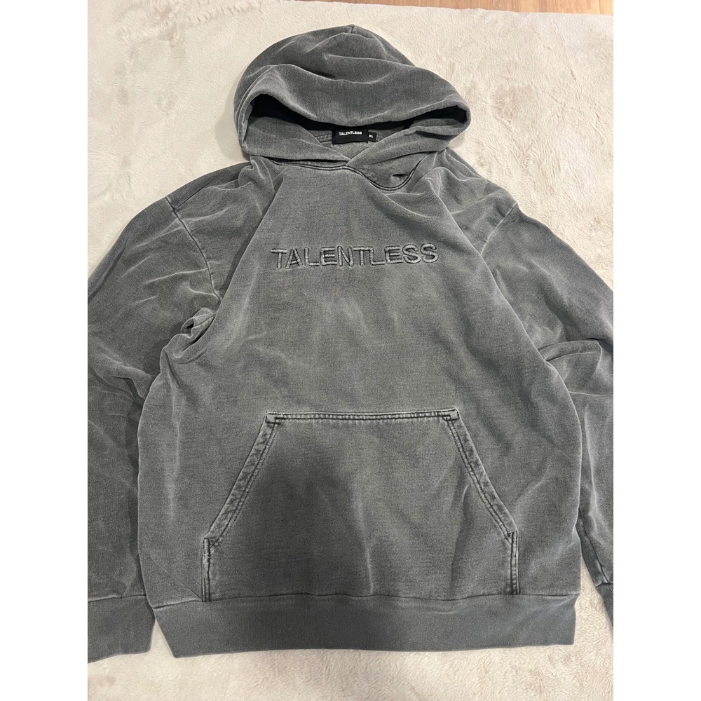 Talentless Mens Hoodie Mineral Wash Puff Print Gray XL